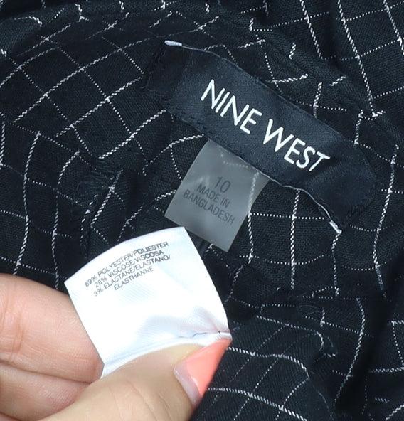 Nine West Women's Black Check Size 10 Wide-Leg Stretch Trousers