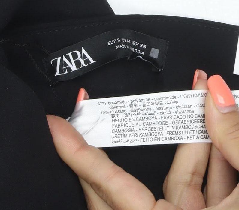 Zara Women Black S Polyamide Stretch Skinny Leggings Button Zip NWT
