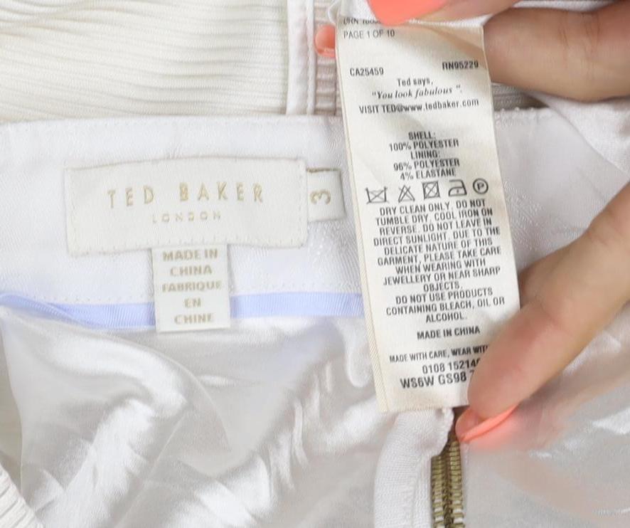 Ted Baker Women Ivory UK 12 A-Line Midi Textured Zip Skirt