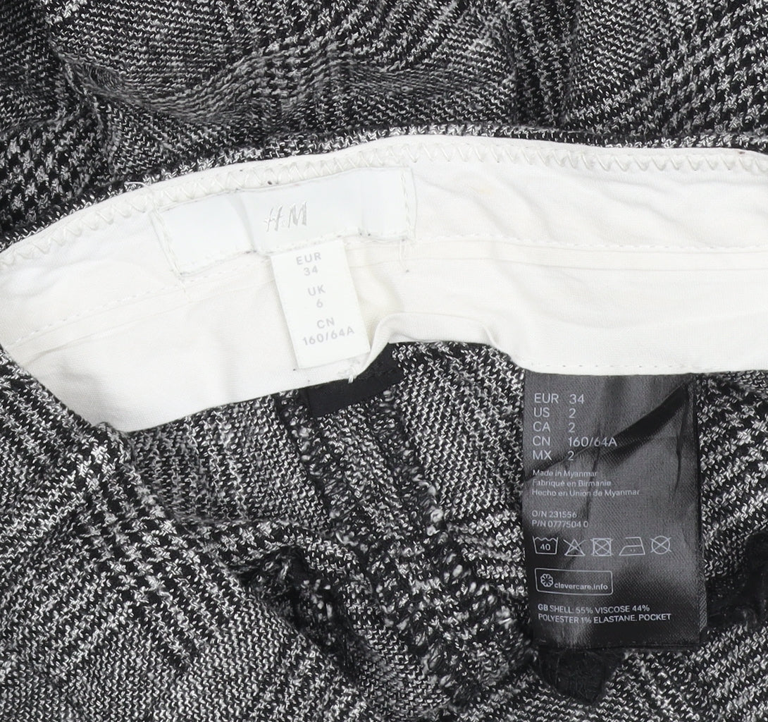 H&M Women Grey Check Tapered Cropped Trousers UK 6 Stretch
