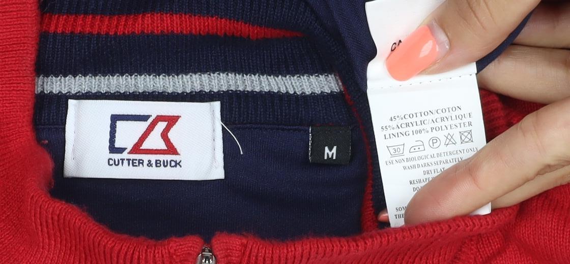 Cutter & Buck Men’s Red M 1/4 Zip High Neck Cotton Blend Jumper