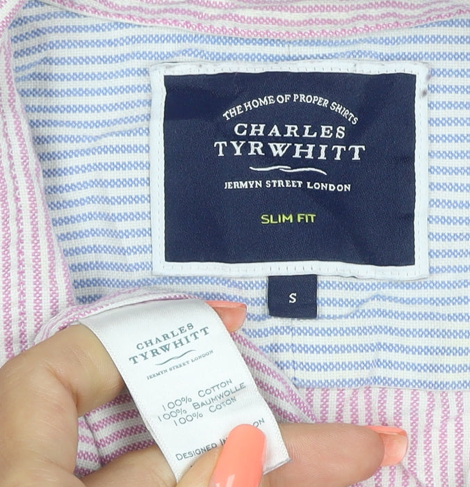 Charles Tyrwhitt Men Pink Stripe Slim Fit Cotton Shirt Size S