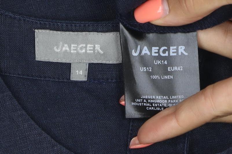 Jaeger Women Blue UK 14 Linen Sleeveless Shift Midi Dress