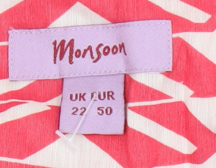Monsoon Women’s Pink UK 22 Geometric Linen Silk A-Line Knee Skirt