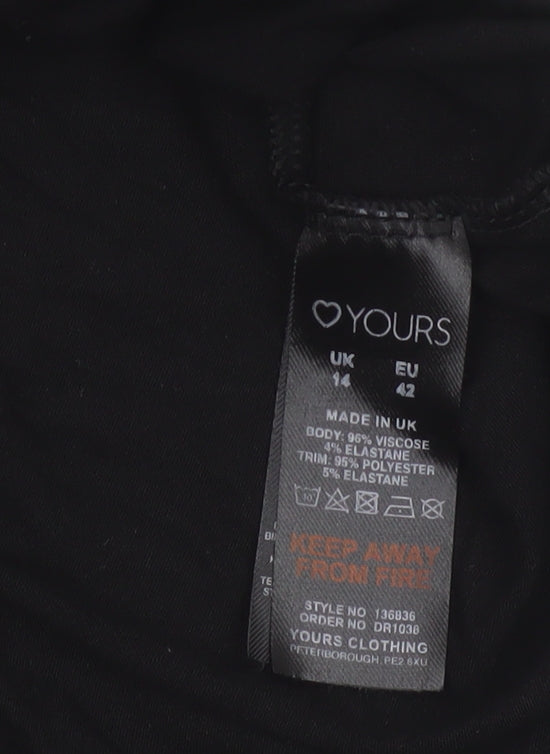 Yours Women Black UK 14 Fit & Flare Knee Dress Puff Sleeve