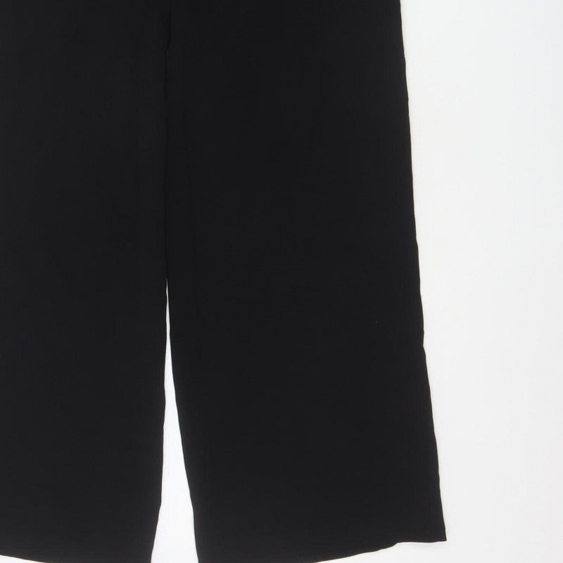 Zara Basic Women Black S Wide-Leg Trousers Red White Side Stripe