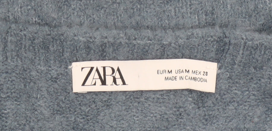 Zara Women Blue M Knit Bodycon Jumper Dress Square Neck Long Sleeve