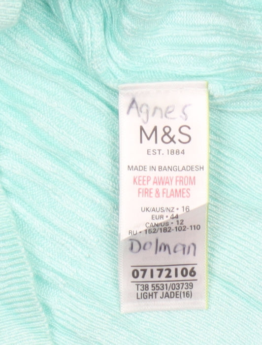 Marks and Spencer Women Green Size 16 Rib Knit Short Sleeve Jumper
