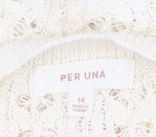 Per Una Women’s Ivory UK 14 Crochet Knit Ruffle Sleeve Blouse