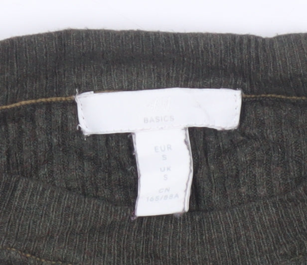 H&M Women Green Size S Rib Knit Mock Neck Button Jumper