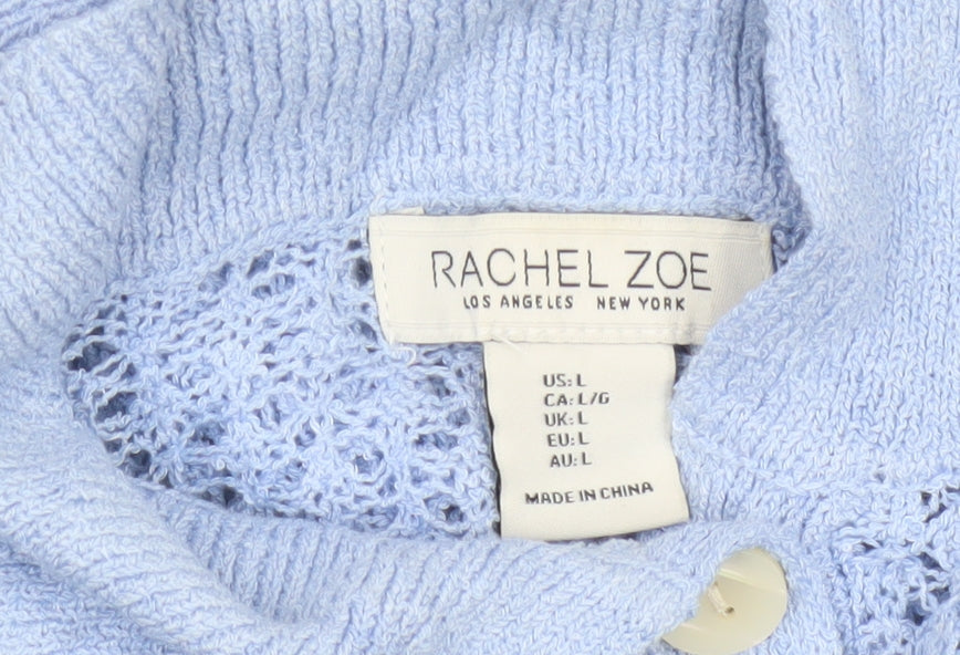 Rachel Zoe Women’s Blue L Open Knit Cowl Neck Henley Jumper