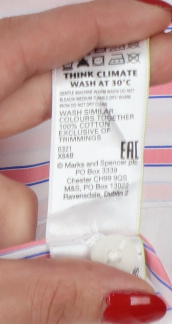 Marks & Spencer Women Pink Striped Cotton Button-Up Shirt UK 14