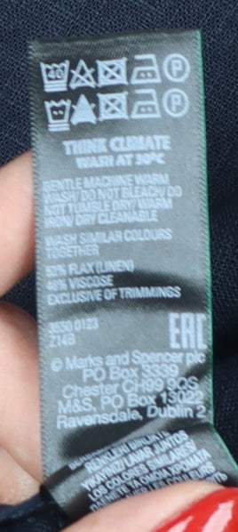 Marks & Spencer Women’s Navy Linen Wide-Leg Trousers UK 20 Long