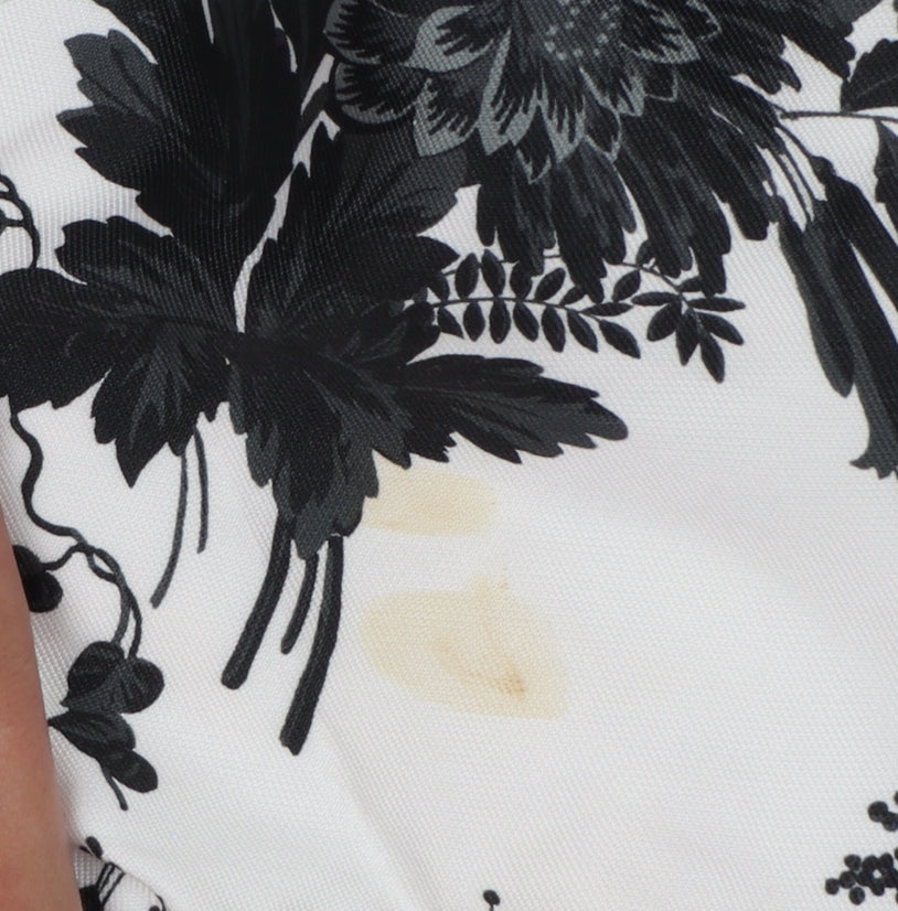 Coast Women White Black Floral UK 10 Fit & Flare Midi Twill Dress