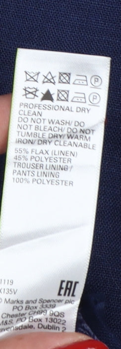 Marks & Spencer Unisex Blue 42 Tailored Linen Blend Straight Trousers