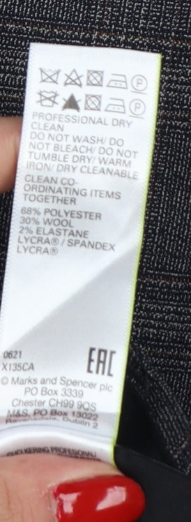 Marks & Spencer Men's Grey Check Slim 36 Short Wool Blend Dress Trousers