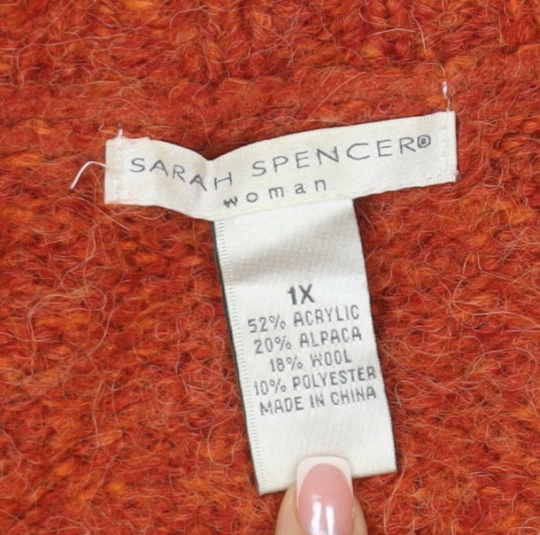 Sarah Spencer Women Orange Alpaca Wool Blend 18 Plus Cardigan