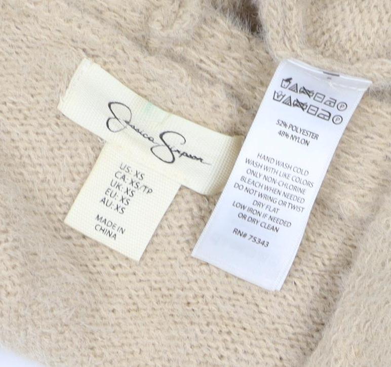 Jessica Simpson Women Beige XS V-Neck Long Sleeve Knit Jumper