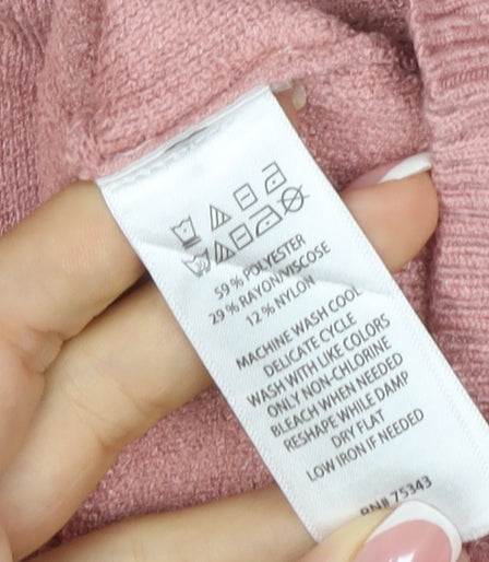Nicole Miller Women Pink L Heart Crew Neck Knit Pullover Jumper