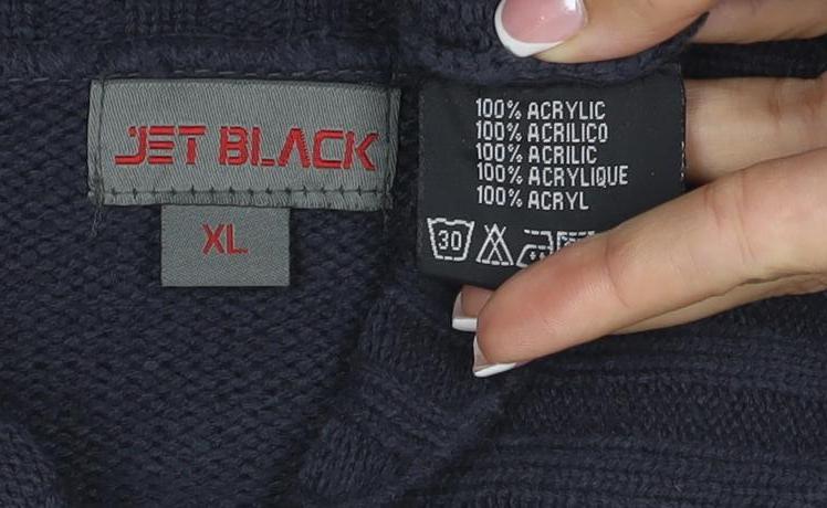 Jet Black Men's Black XL Shawl Collar Button Knit Pullover Jumper