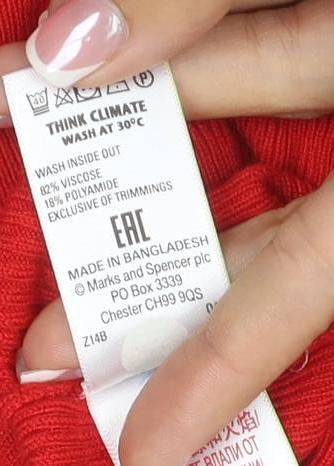 Marks & Spencer Women Red UK 8 Rib Knit Crew Neck Cotton Pullover