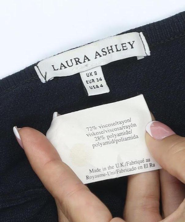 Laura Ashley Women Black UK 8 V-Neck Button Knit Cardigan