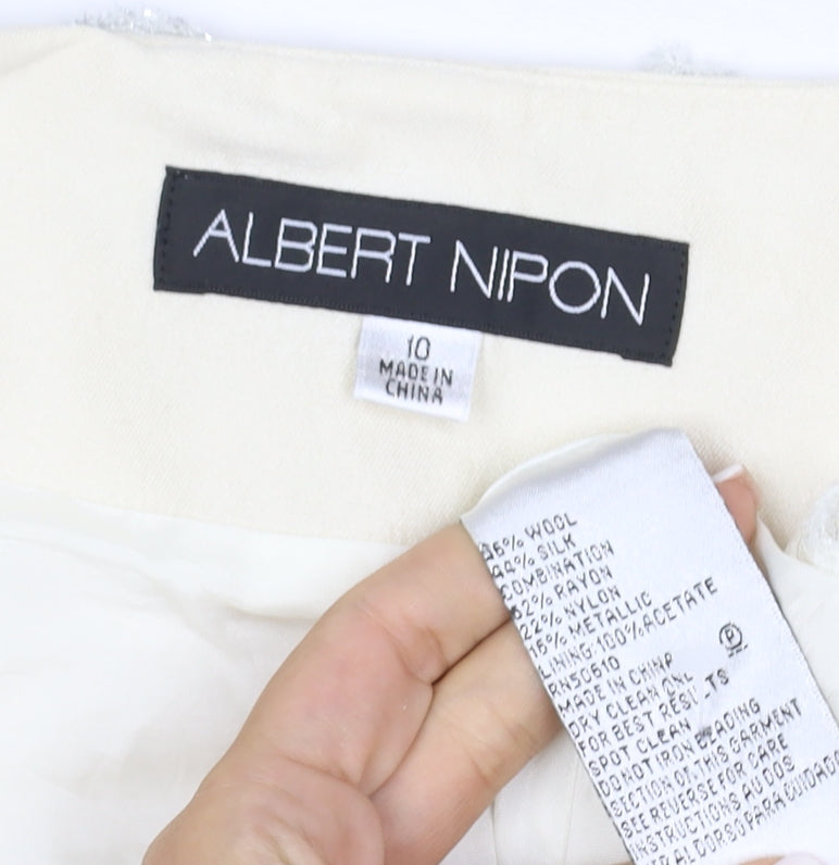 Albert Nipon Women Ivory UK 10 Floral Embroidered Wool Silk Jacket