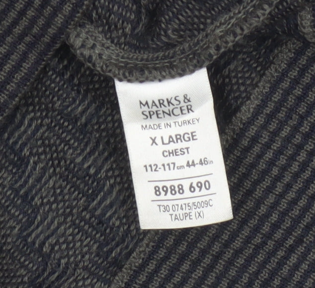 Marks and Spencer Men's Grey XL Merino Wool Blend Geometric Crew Jumper