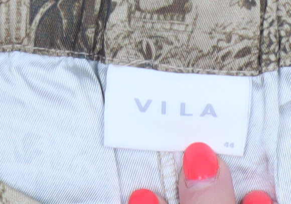 VILA Women’s Beige Jungle Print Wide-Leg Trousers Size M