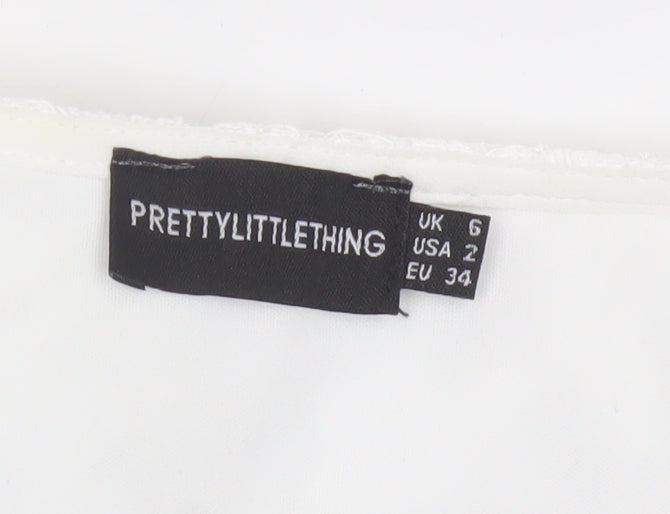 PrettyLittleThing Women White UK 6 Cropped Lace Puff Sleeve Blouse