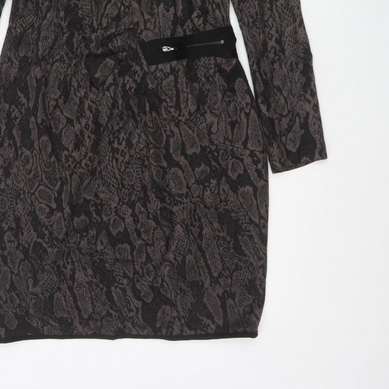 Joseph Ribkoff Women Grey Animal Print UK 12 Sheath Zip Dress