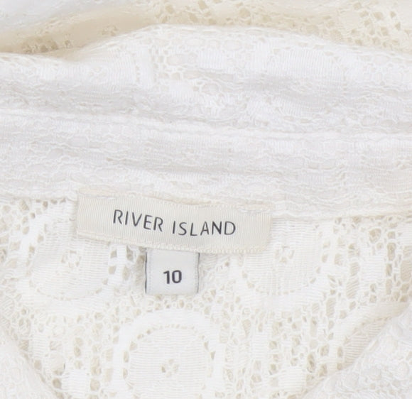 River Island Women Ivory UK 10 Sleeveless Lace Collared Button-Up Blouse