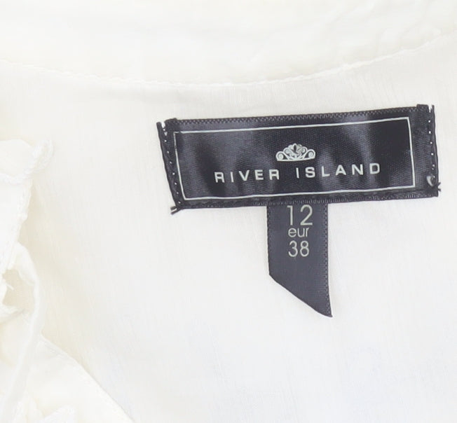 River Island Women Ivory UK 12 Floral Ruffle V-Neck Tunic Blouse