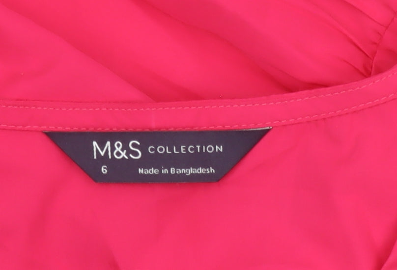 Marks & Spencer Women Pink UK 6 Long Shift Dress Ruffle Cap Sleeve