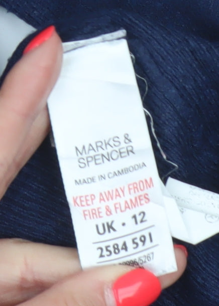 Marks & Spencer Women Blue UK 12 V-Neck Button Cardigan