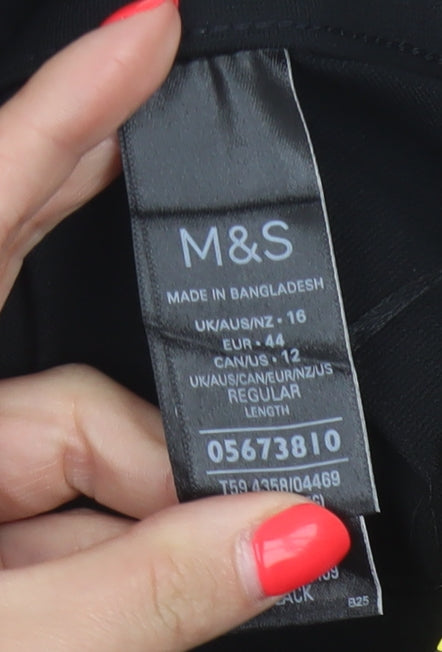 M&S Women Black UK 16 Regular High Rise Straight Leg Trousers