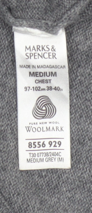 Marks & Spencer Men Grey M Pure Wool V-Neck Knitted Jumper Vest