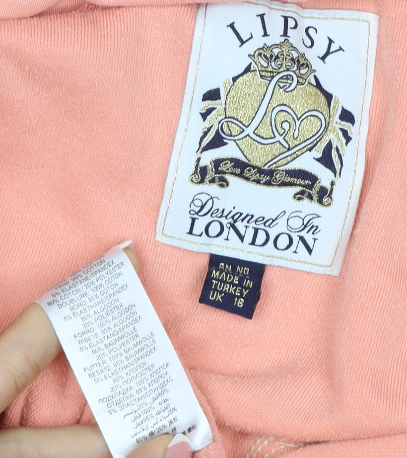 Lipsy Women Orange UK 18 Velour Full Zip Hooded Sequin Hoodie