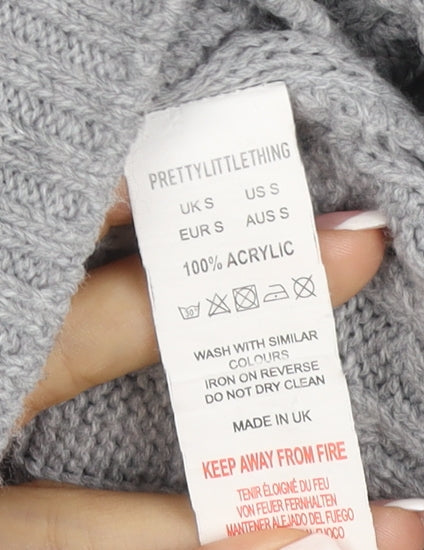 PrettyLittleThing Women’s Grey S Cable Knit V-Neck Cropped Jumper