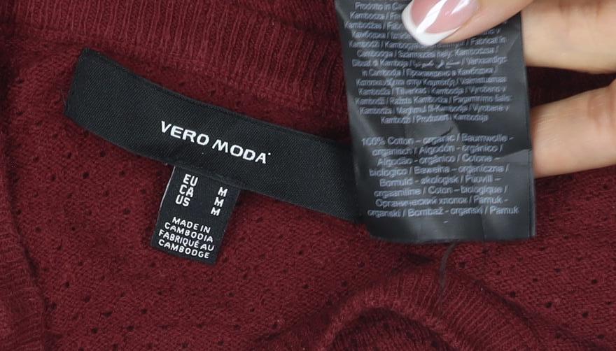 Vero Moda Women’s Red M Open Knit Crew Neck Long Sleeve Jumper