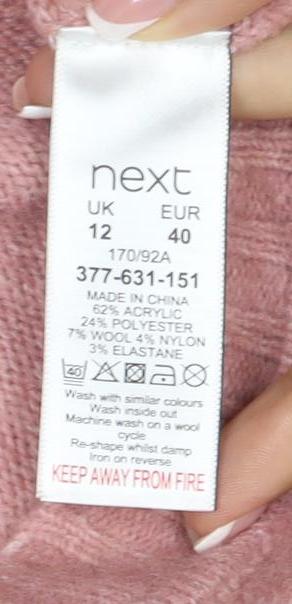 Next Women Pink Wool Knit V-Neck Long Sleeve Jumper Dress UK 12