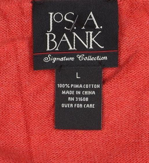 Jos. A. Bank Men’s Red L Pima Cotton V-Neck Pullover Jumper