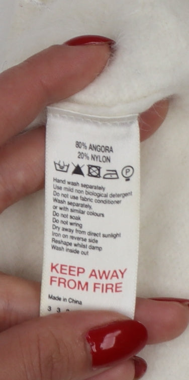 Monsoon Women’s Ivory Angora Blend Open Cardigan UK 14 Long Sleeve