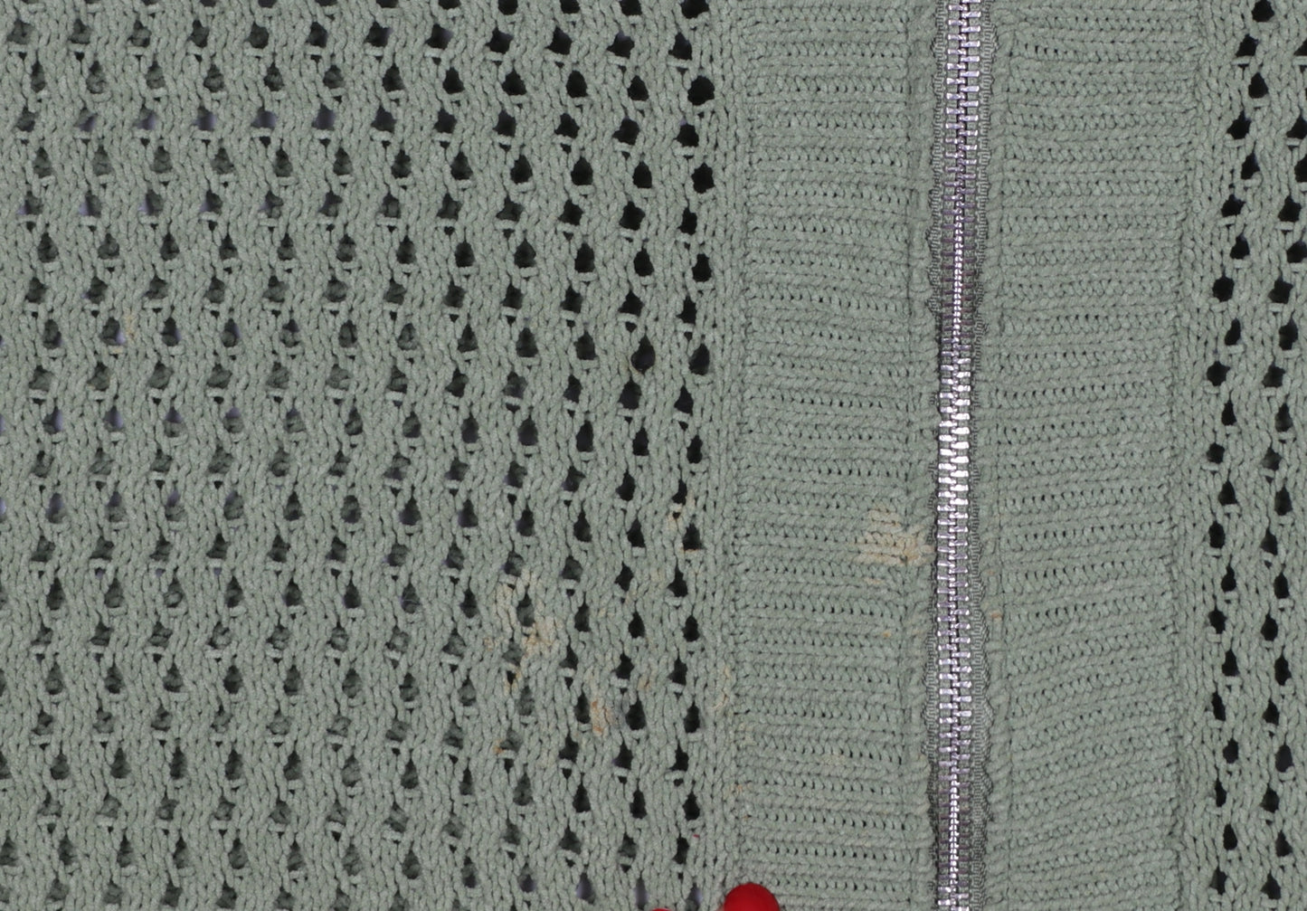 Greige Women Green M Full Zip Open Knit Collared Jumper