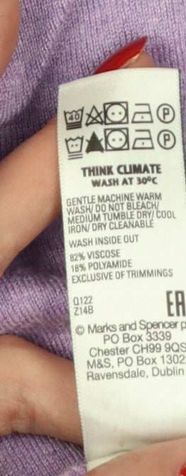 Marks and Spencer Women Purple L Puff Sleeve Crew Neck Jumper