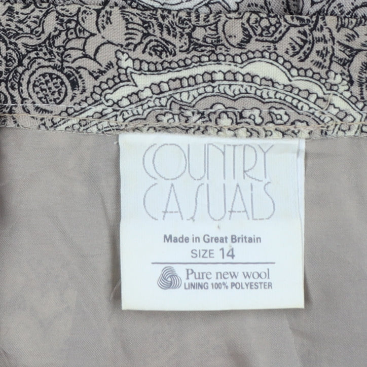 Country Casuals Women Beige Paisley Wool A-Line Long Skirt Size 14