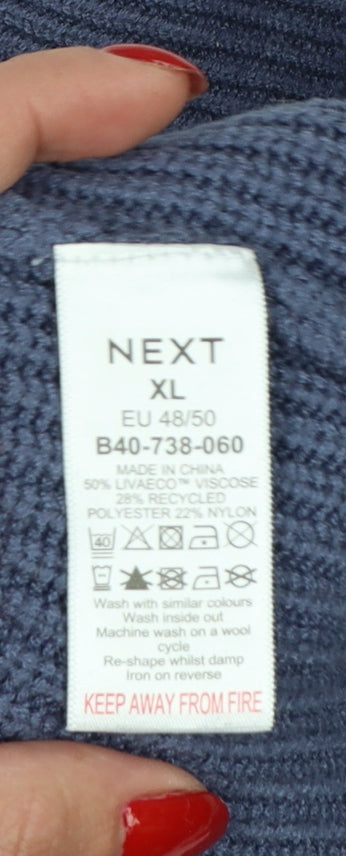 Next Women Blue XL Rib Knit V-Neck 3/4 Sleeve Pullover Jumper