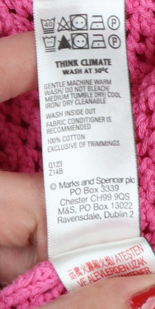 Marks & Spencer Women Pink M Open Knit Cotton Crew Neck Jumper