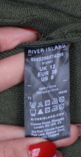 River Island Women Green UK 12 Military Button High Neck Cardigan