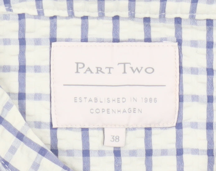 Part Two Women Blue White Check Cotton Sleeveless Button-Up Blouse UK 10